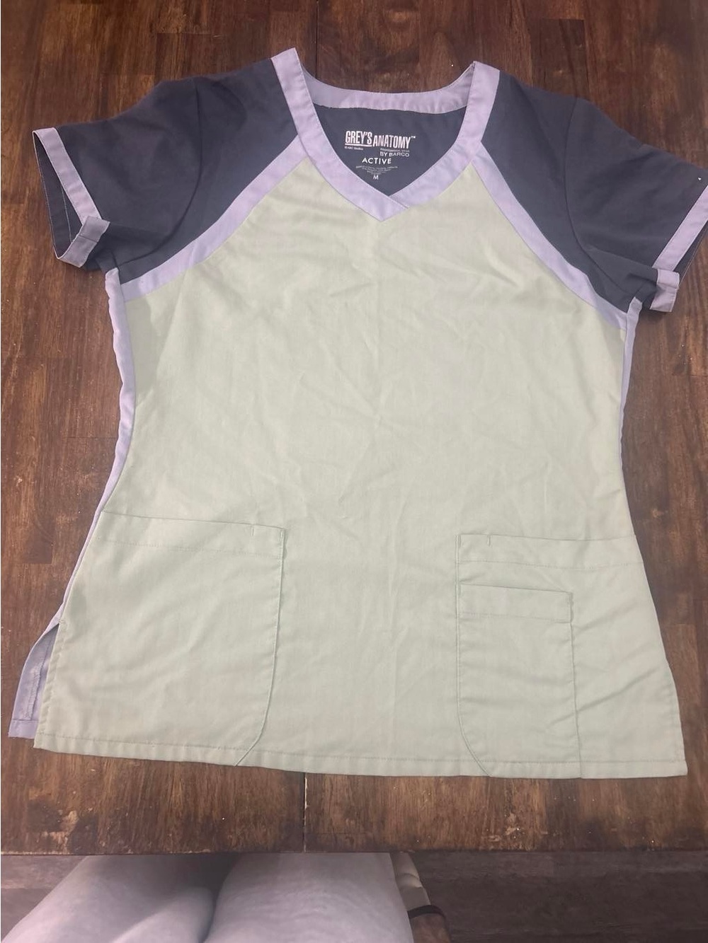 Grey's Anatomy Women's V-Neck Scrub Top in Sage, Gray & Lavender Trim